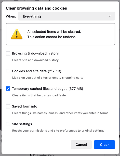 directions to remove cache